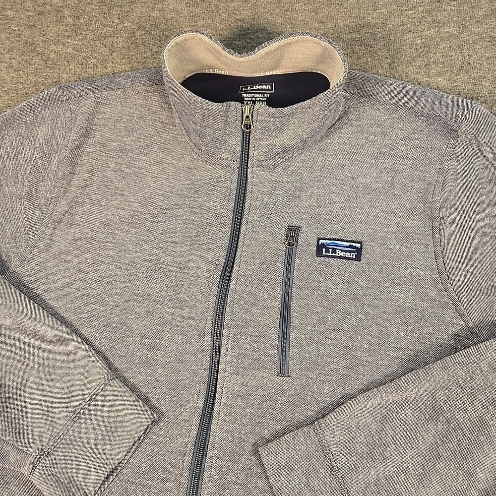 L.L.Bean Sweater Men 2XL Blue Comfort Stretch Pique Traditional Fit Full Zip EUC